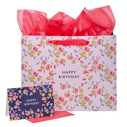 Image of Happy Birthday Pink Flower Trellis ||  Large Landscape Gift Bag S