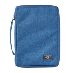 Image of BC: Poly-canvas Blue Large Bible Cover with Fish Badge