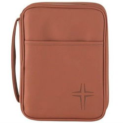 Image of BC: Caramel Brown Cross Large Vinyl Bible Cover with Handle