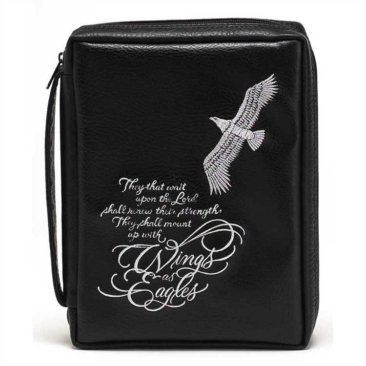 Image of BC: Wings as Eagles-Isaiah 40:31-Black Embroidered Leather Like Vinyl Medium