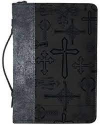 Image of BC: Cross Design Midnight Black and Silver Tone Medium Faux Leather