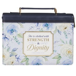 Image of Strength and Dignity Indigo Rose Faux Leather Fashion Bible Cover -Prov.31:25 XL