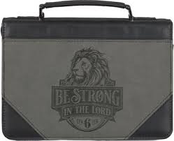 Image of Bible Cover Classic Gray/Black Be Strong Eph. 6:10