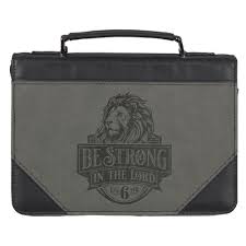 Image of Bible Cover Classic Gray/Black Be Strong Eph. 6:10