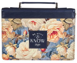 Image of Bible Cover Fashion Navy Be Still Ps. 46:10 – Medium