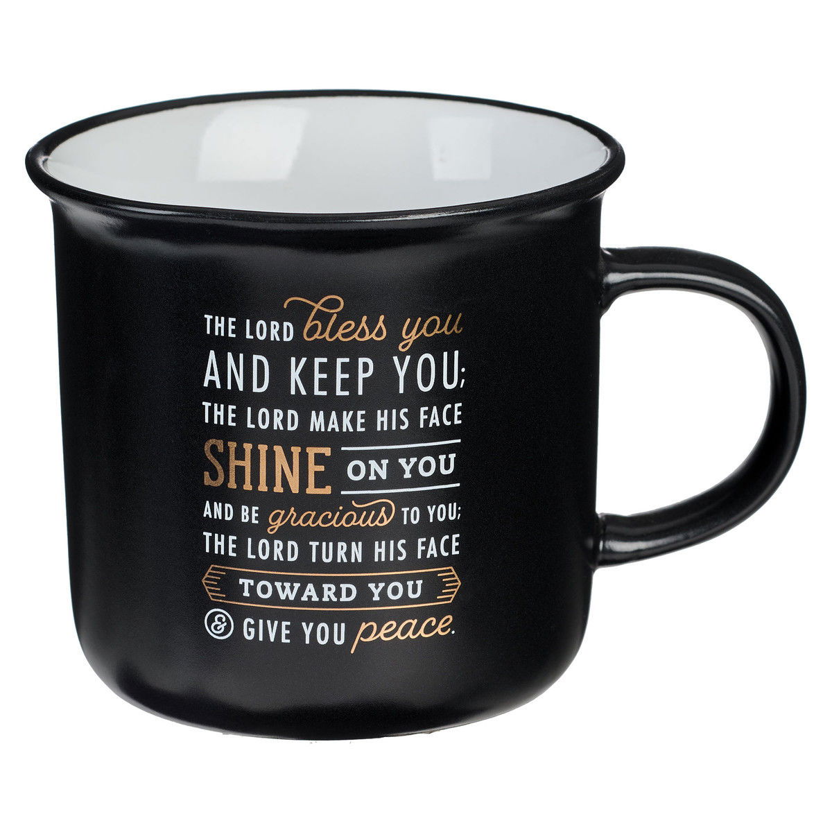 Image of Bless You and Keep You Black and Gold Camp-style Ceramic Coffee Mug – Numbers 6