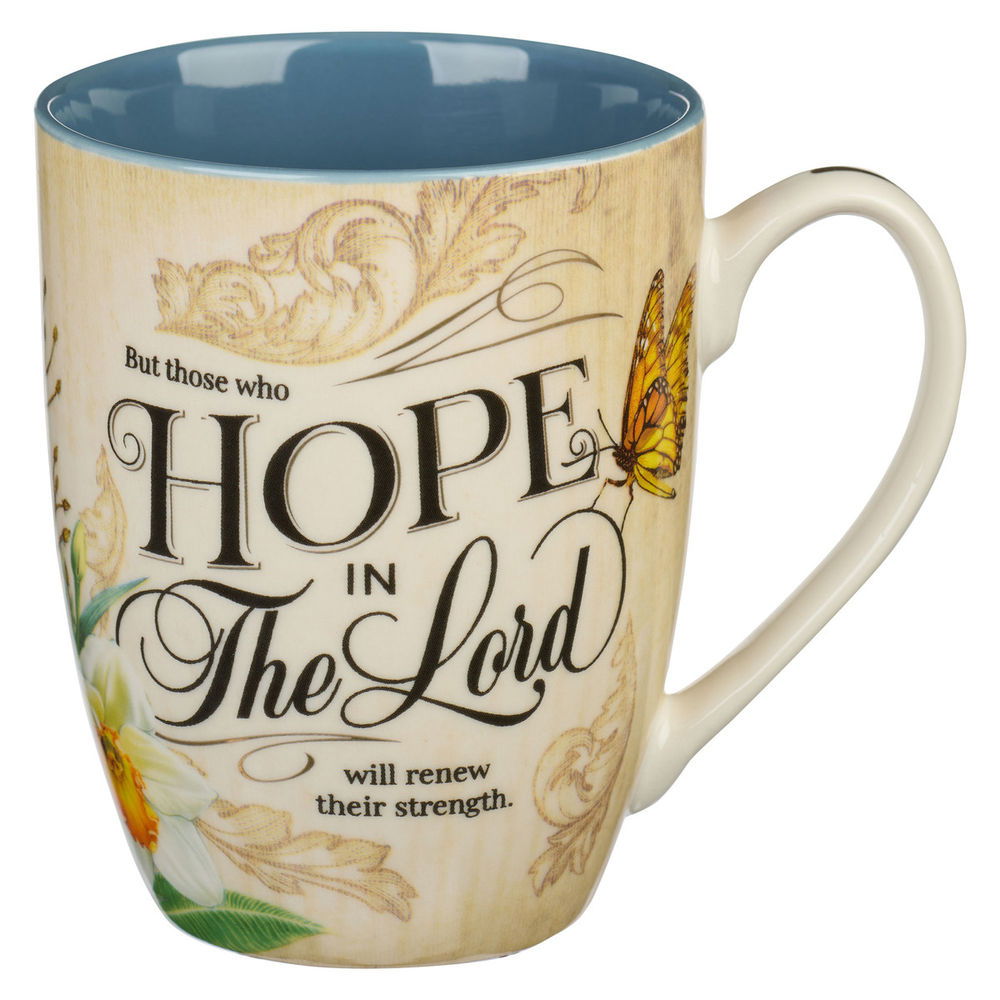 Image of Hope in the LORD Mediterranean Blue Floral Ceramic Mug
