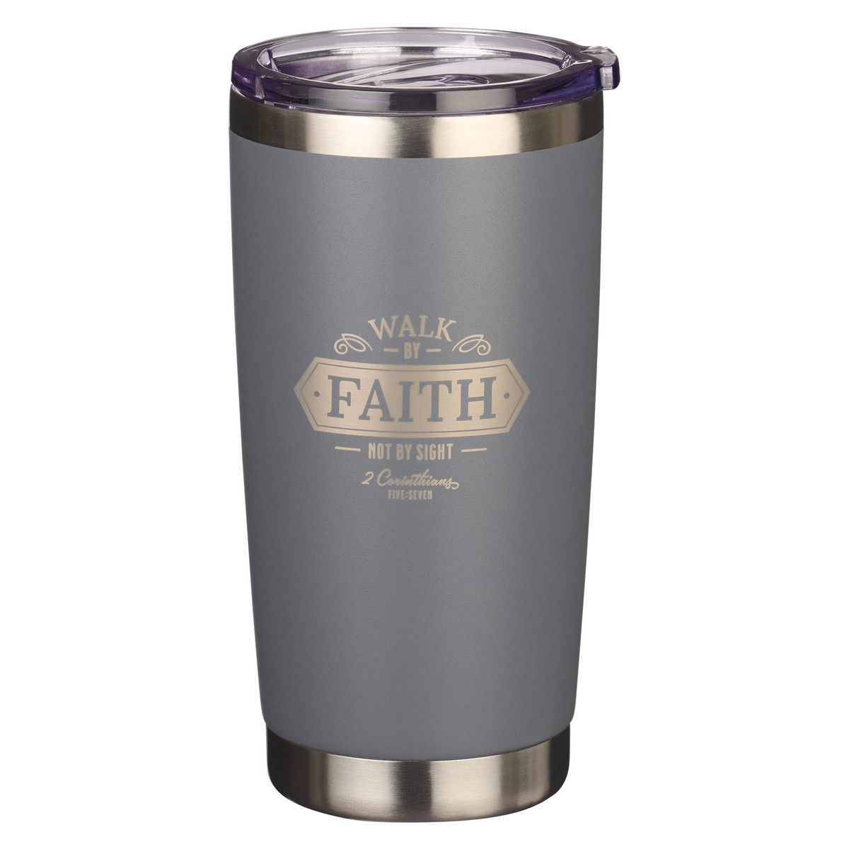 Image of Walk By Faith Gray Stainless Steel Mug – 1 Corinthians 5:7