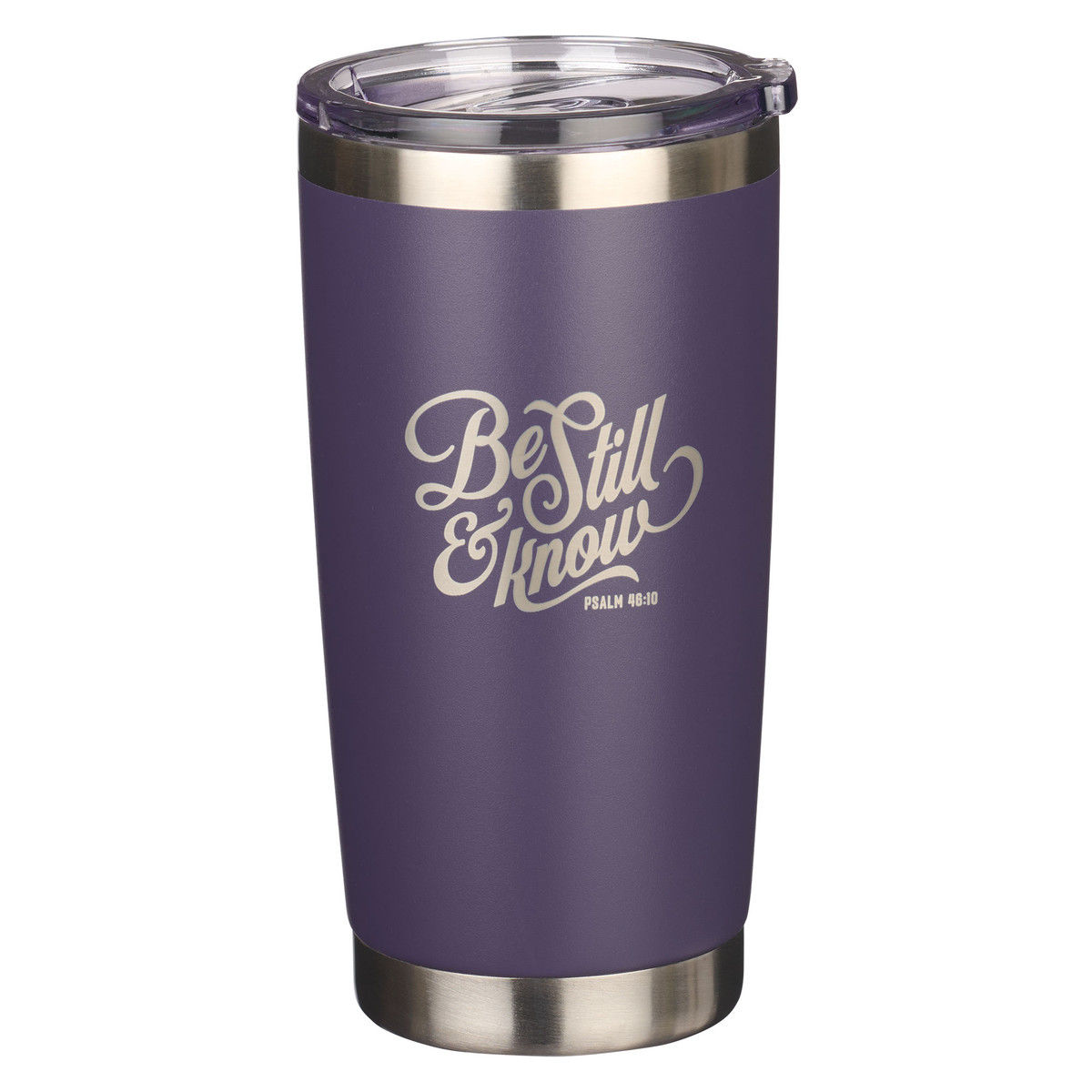 Image of Be Still Purple Stainless Steel Mug – Psalm 46:10
