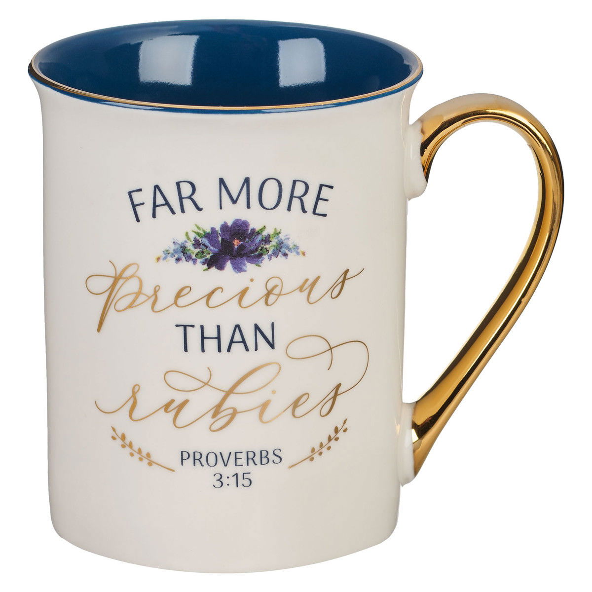 Image of DWSO More Precious than Rubies White and Blue Ceramic Coffee Mug – Proverbs 3:15