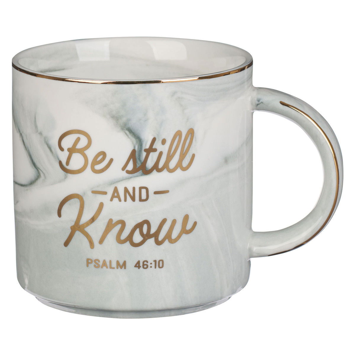 Image of Be Still White Marbled Ceramic Coffee Mug – Psalm 46:10