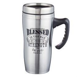 Image of Silver Stainless Steel Travel Mug – Blessed is the Man – 16 oz
