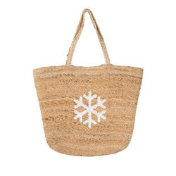 Image of White Snowflake Jute Tote