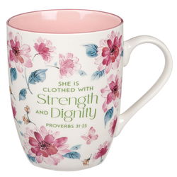 Image of Mug Pink Floral Strength & Dignity Prov. 31:25