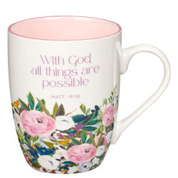 Image of Mug Multi Floral Purple With God Matt. 19:26