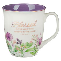 Image of Mug Purple Floral Blessed Jer. 17:7