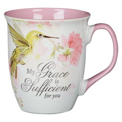 Image of Mug Pink Hummingbird My Grace 1 Cor. 12:9