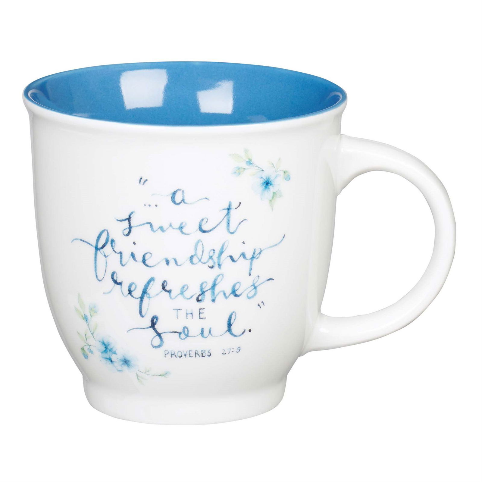 Image of Mug Blue/White Floral Sweet Friendship Prov. 27:9
