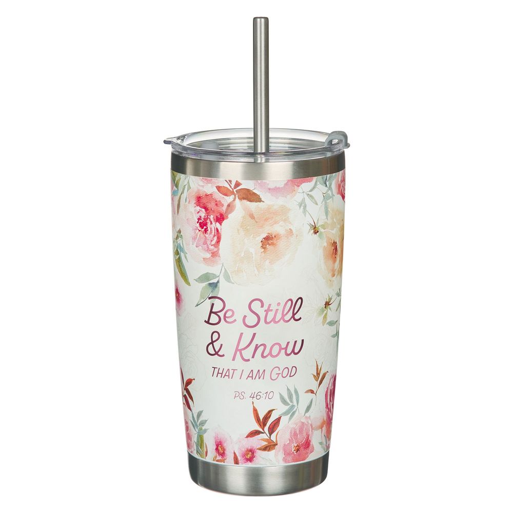 Image of Tumbler w/straw Peach SS Be Still Ps. 46:10