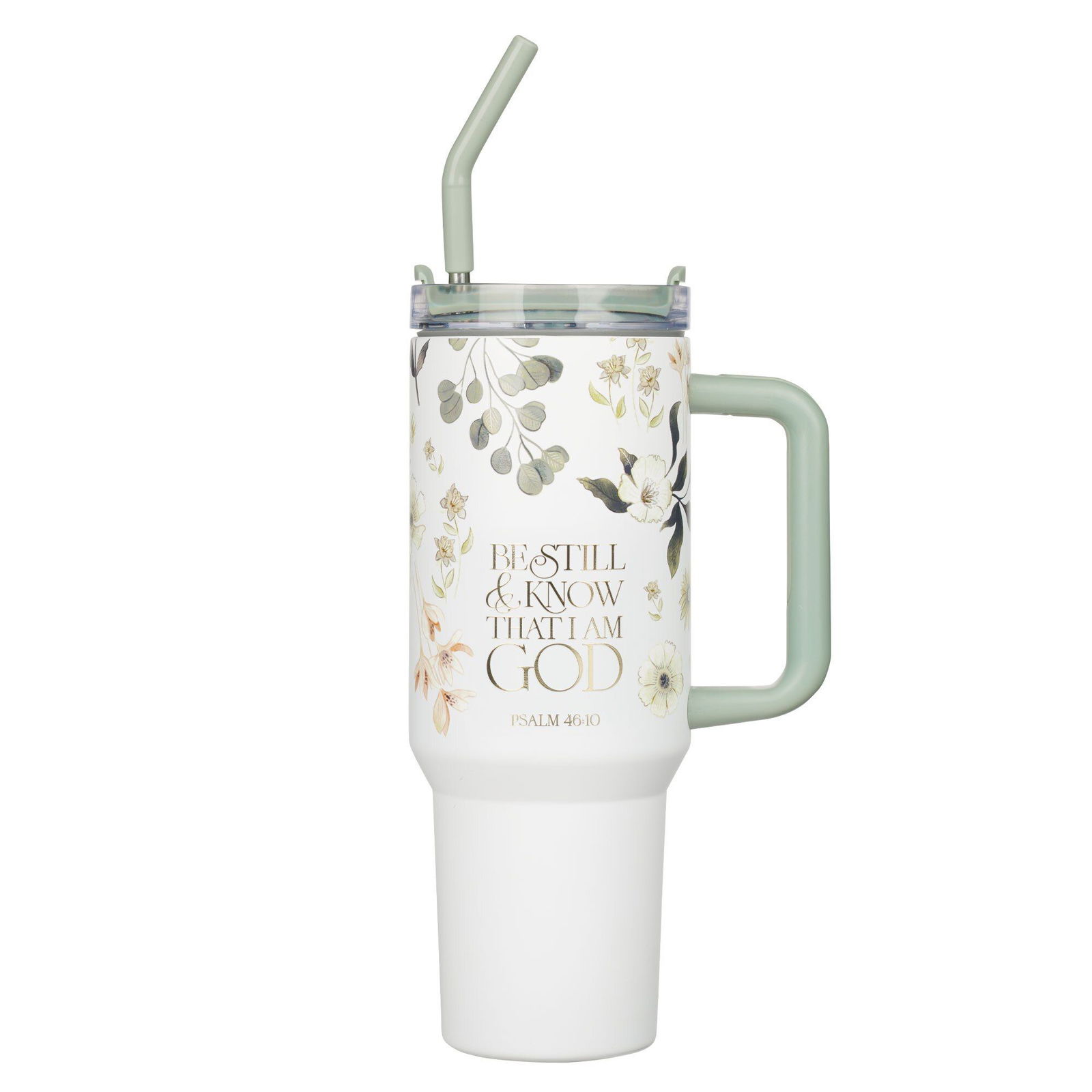 Image of Be Still Teal Meadow 40 oz. Tumbler with Reusable Straw
