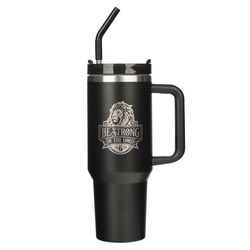 Image of Be Strong in the Lord Black 40 oz. Tumbler with Reusable Straw – Ephesians 6:10