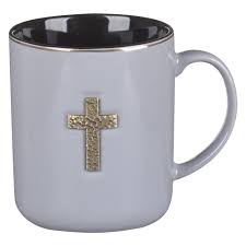 Image of Mug Gray w/Metal Cross 1 Peter 2:24
