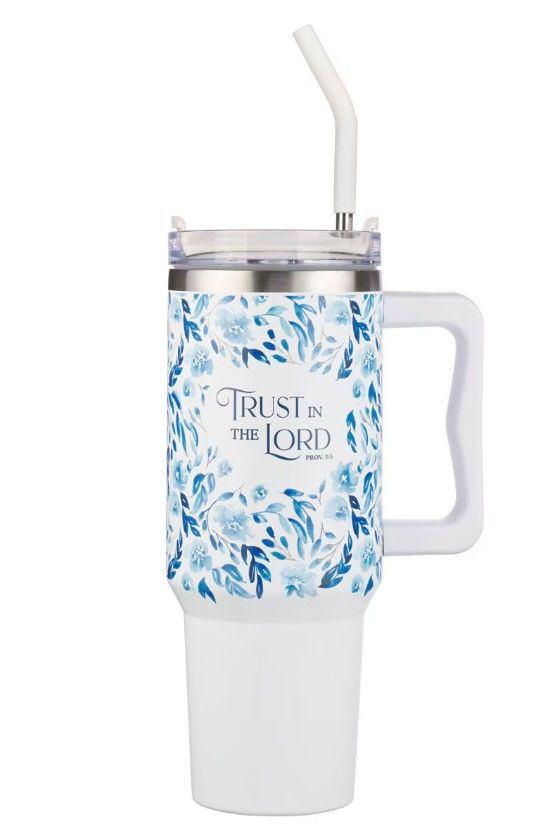 Image of Tumbler w/straw SS Blue Floral Trust Prov. 3:5
