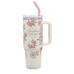 Image of Tumbler w/straw SS Ivory Everything Beautiful Ecc. 3:11