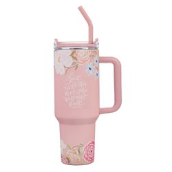 Image of God is With Her Pink Floral 40 oz Stainless Steel Tumbler with Straw