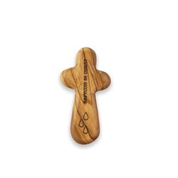 Image of Olive Wood Comfort Cross Baptized in Christ, Laser Engraved, Carded