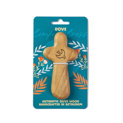 Image of Olive Wood Comfort Cross Dove, Laser Engraved, Carded