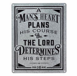 Image of Plaque A Man’s Heart Vintage Metal Sign – Proverbs 16:9