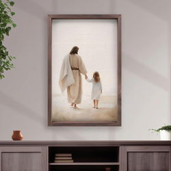 Image of Framed Art – Jesus Walking With Child 24’x15′