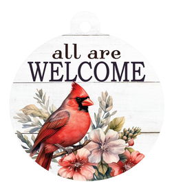 Image of Round Pallet Art All are Welcome Cardinal 18×18