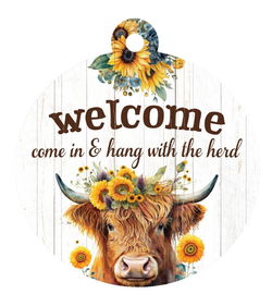 Image of Round Pallet Art Welcome – Hang with the Herd 18×18