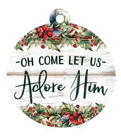 Image of Round Pallet Art Oh Come Let Us Adore Him 18×18