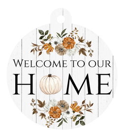 Image of Round Pallet Art Welcome to Our Home Pumpkin 18×18