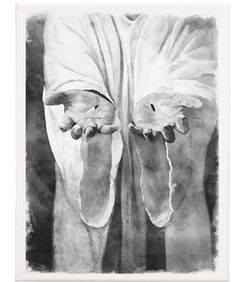 Image of B&W Jesus Hands- Wrapped Canvas 13’x17′