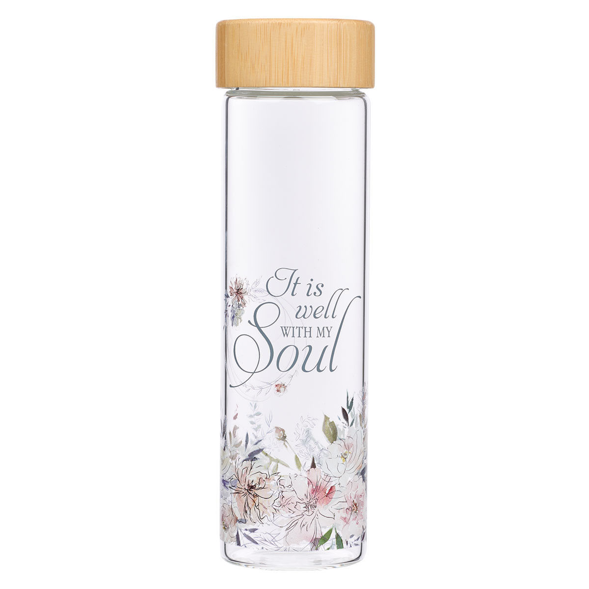 Image of Well With My Soul Hymn – Glass Water Bottle with Bamboo Lid & Sleeve – 17oz