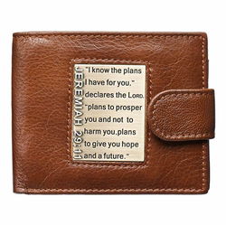 Image of Brown Genuine Leather Wallet w/Brass Inlay – Jeremiah 29:11