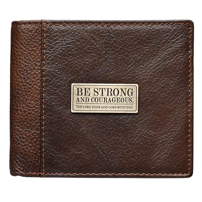 Image of Wallet-Genuine Leather-Be Strong And Courageous-Brown