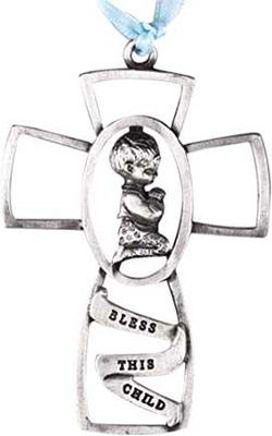 Image of Bless This Child Praying Little Boy 3 Inch Pewter Crib Cross