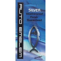 Image of Fish with Cross Emblem Small Silver 2.5″