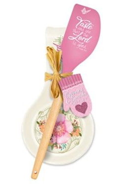 Image of Spoon Rest/Spatula Gift Set, Taste and See Pink