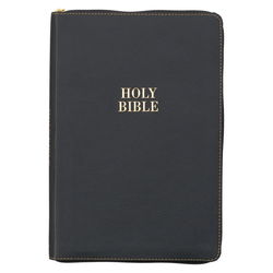Image of KJV Large Print Thinline Bible Black Faux Leather Thumb index Zipper