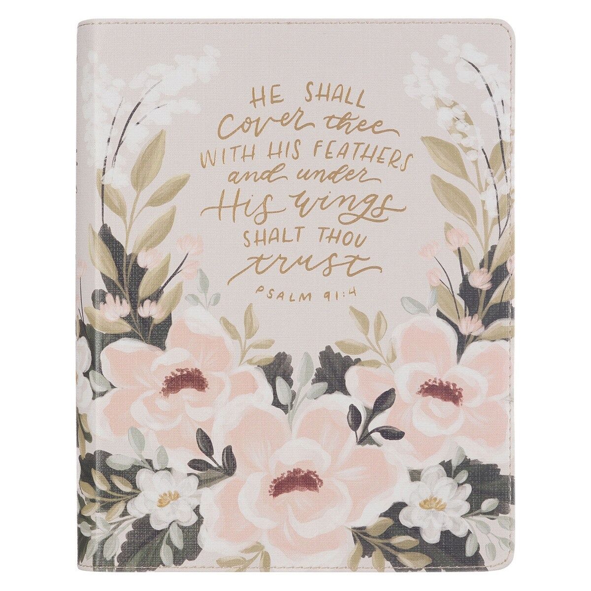 Image of KJV Bible Note-taking Faux Leather He Is Our Peace, Cream Floral Printed Ps. 91: