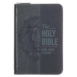 Image of KJV Bible Pocket w/Zip Faux Leather, Black/Grey