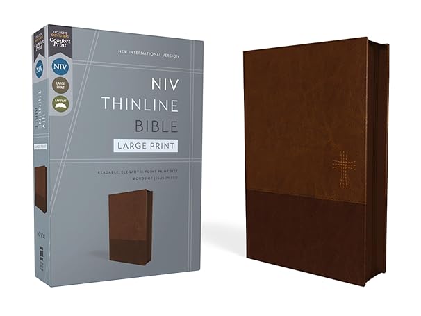 Image of NIV Thinline Bible Large Print, Brown Leathersoft, Zippered