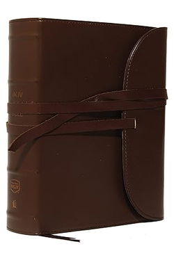 Image of NKJV, Journal the Word Bible, Large Print, Premium Leather, Brown, Red Letter Ed