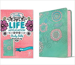 Image of NLT Girls Life Application Study Bible–Leatherlike, Teal/Pink Flowers